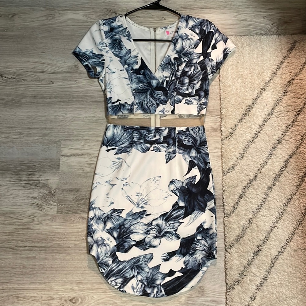 Floral Bodycon Dress with Mesh, Size S